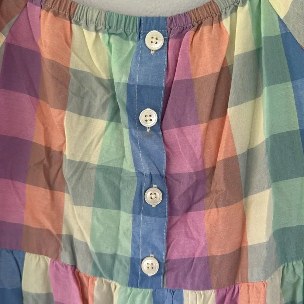 GAP girl’s pastel gingham plaid cotton button print puff sleeve dress medium